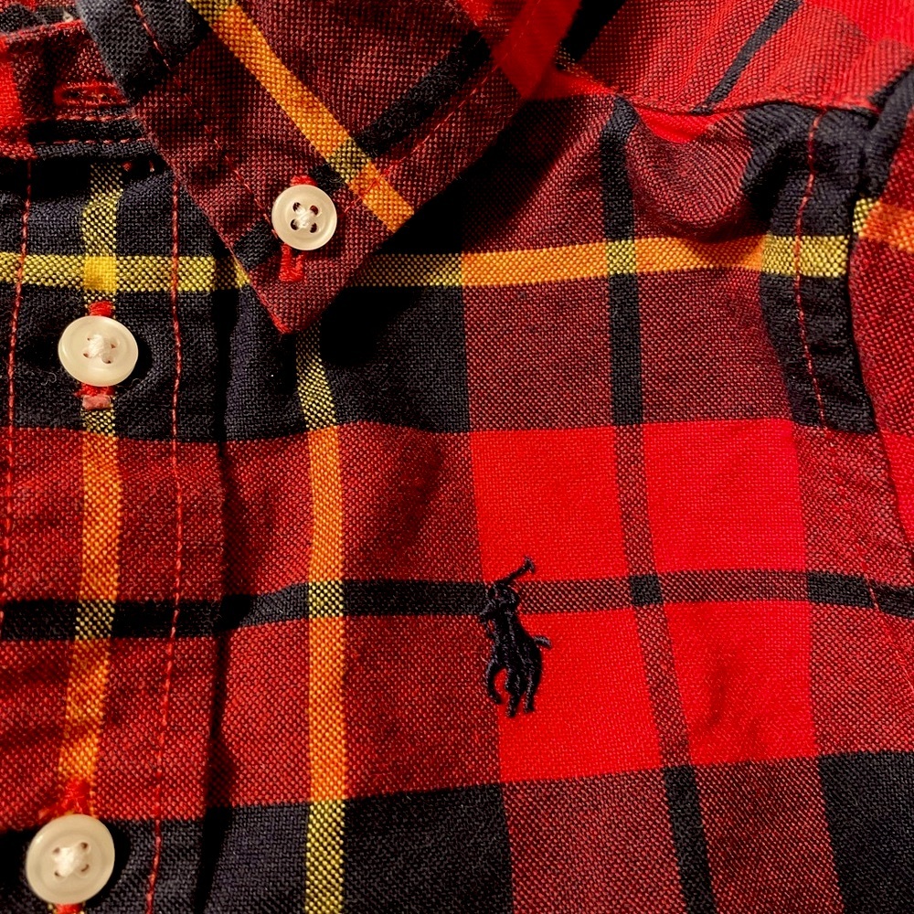Ralph Lauren size 9 months longsleeved, button-down shirt-red, yellow & black 🌻 - Picture 3 of 5